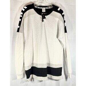 PINK Victoria’s Secret Pull Over Black/White Varsity Sweatshirt Sz Medium